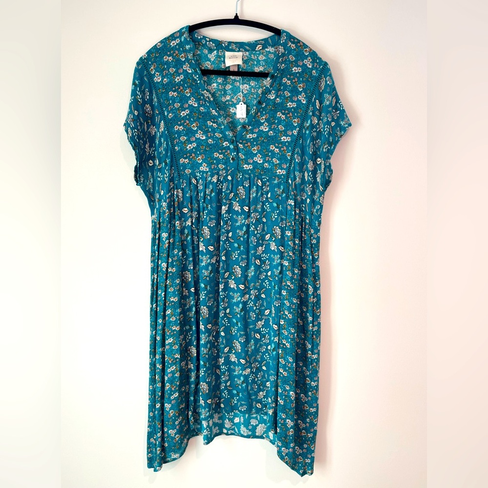 Knox Rose Boho Teal Blue Floral Dress Prairie Cottage Oversized Small